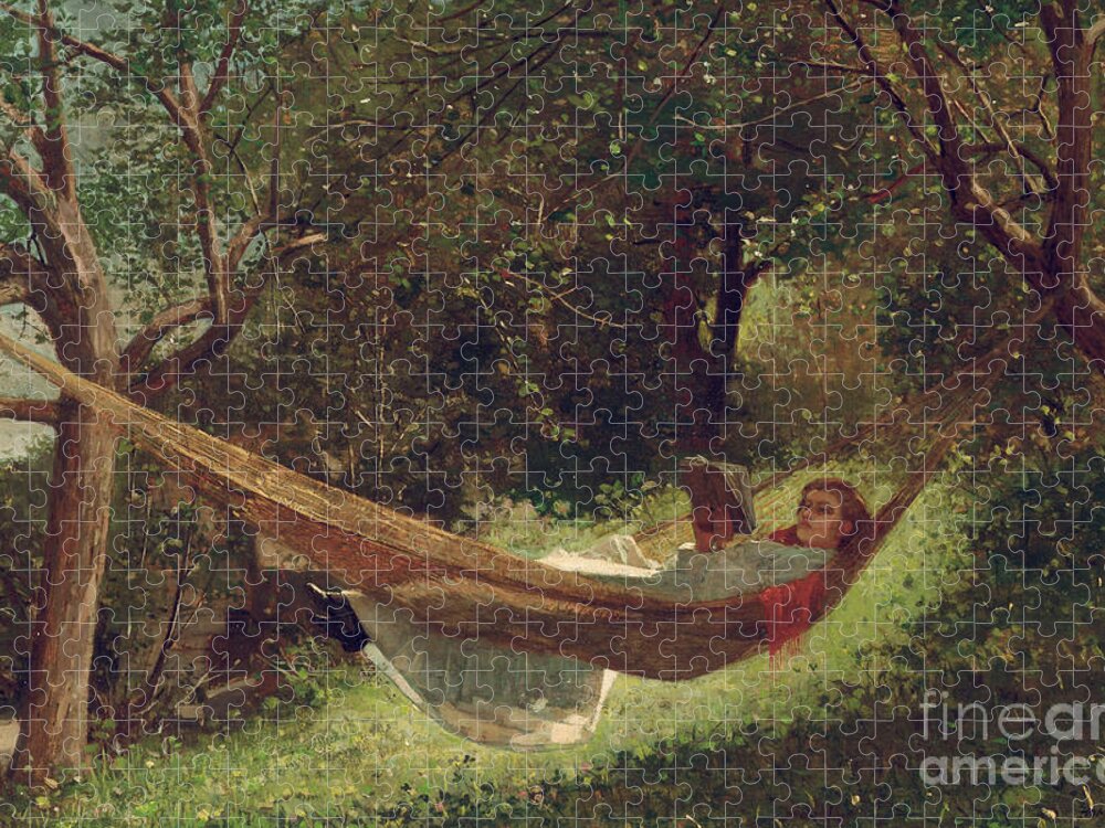 Girl In The Hammock Jigsaw Puzzle featuring the painting Girl in the Hammock by Winslow Homer