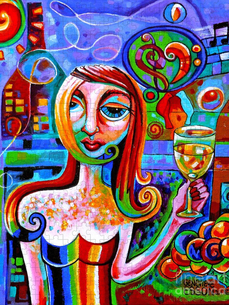 Wine Jigsaw Puzzle featuring the painting Girl With Glass Of Chardonnay by Genevieve Esson