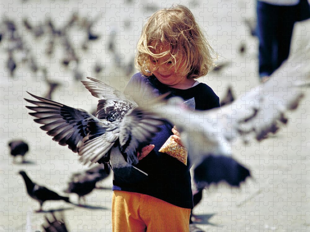 Children Jigsaw Puzzle featuring the photograph Girl with Pigeons by Heiko Koehrer-Wagner