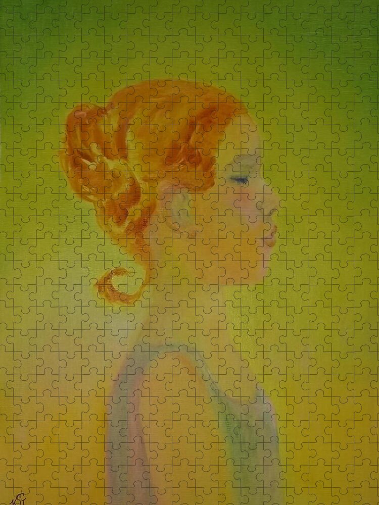 Young Girl Jigsaw Puzzle featuring the painting The Girl with the Curl by Kim Shuckhart Gunns