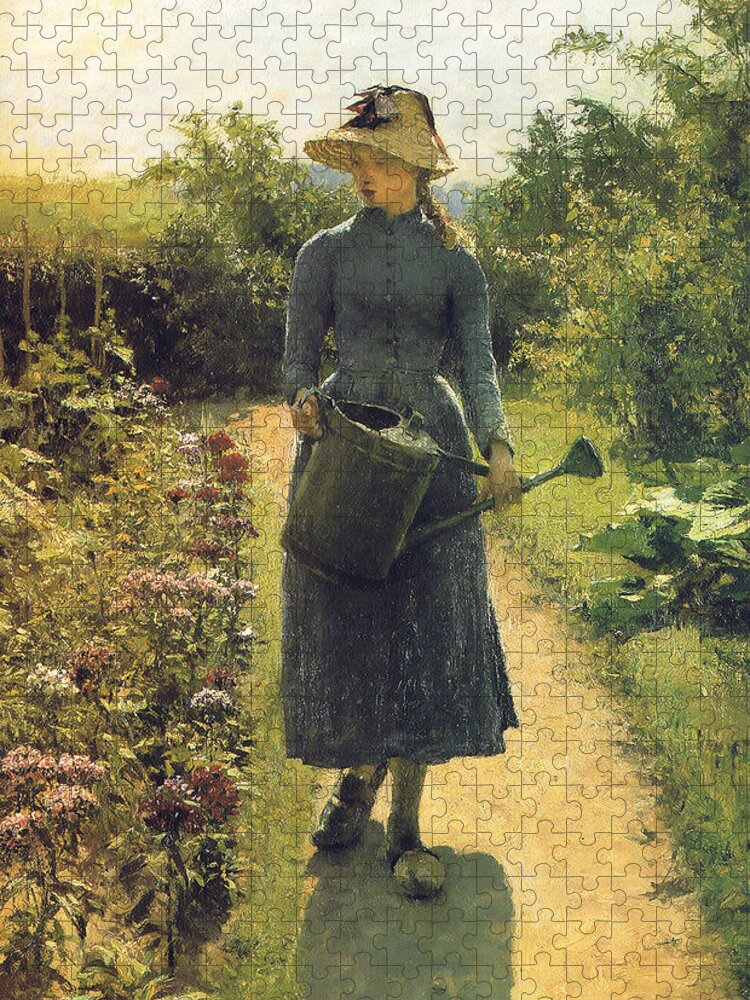 19th Century Art Jigsaw Puzzle featuring the painting Girl with Watering Can by Evariste Carpentier