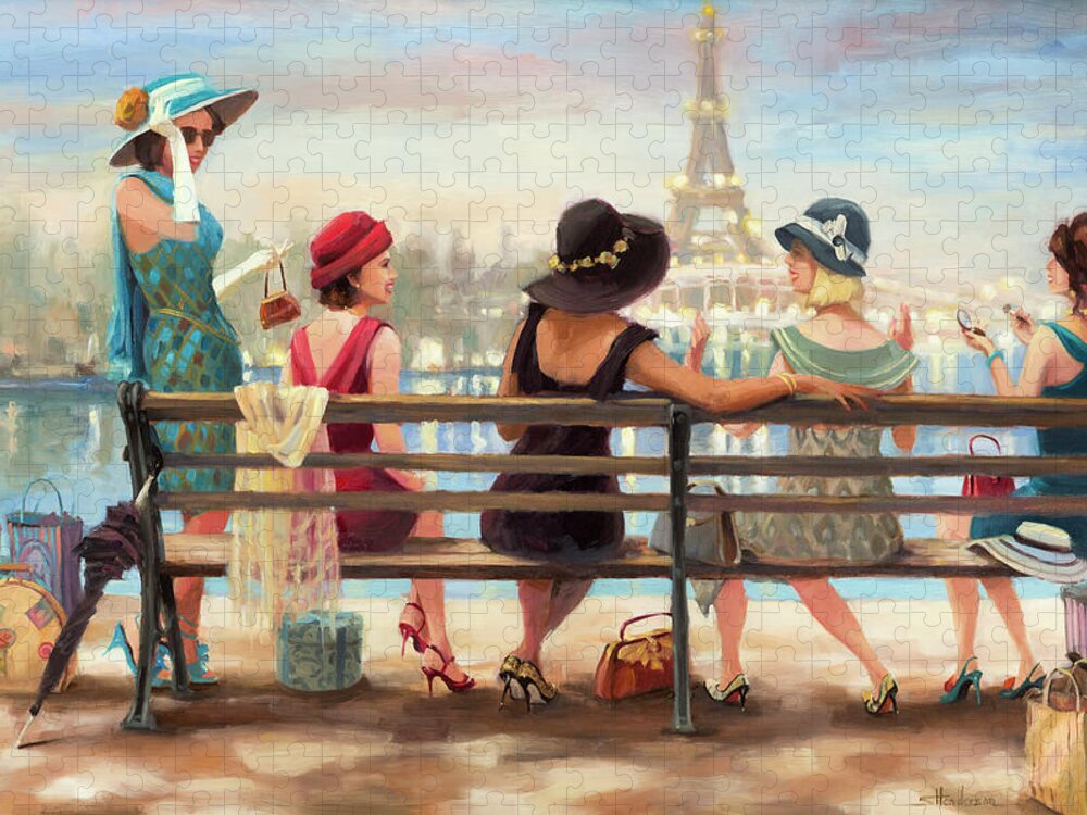 Paris Jigsaw Puzzle featuring the painting Girls Day Out by Steve Henderson