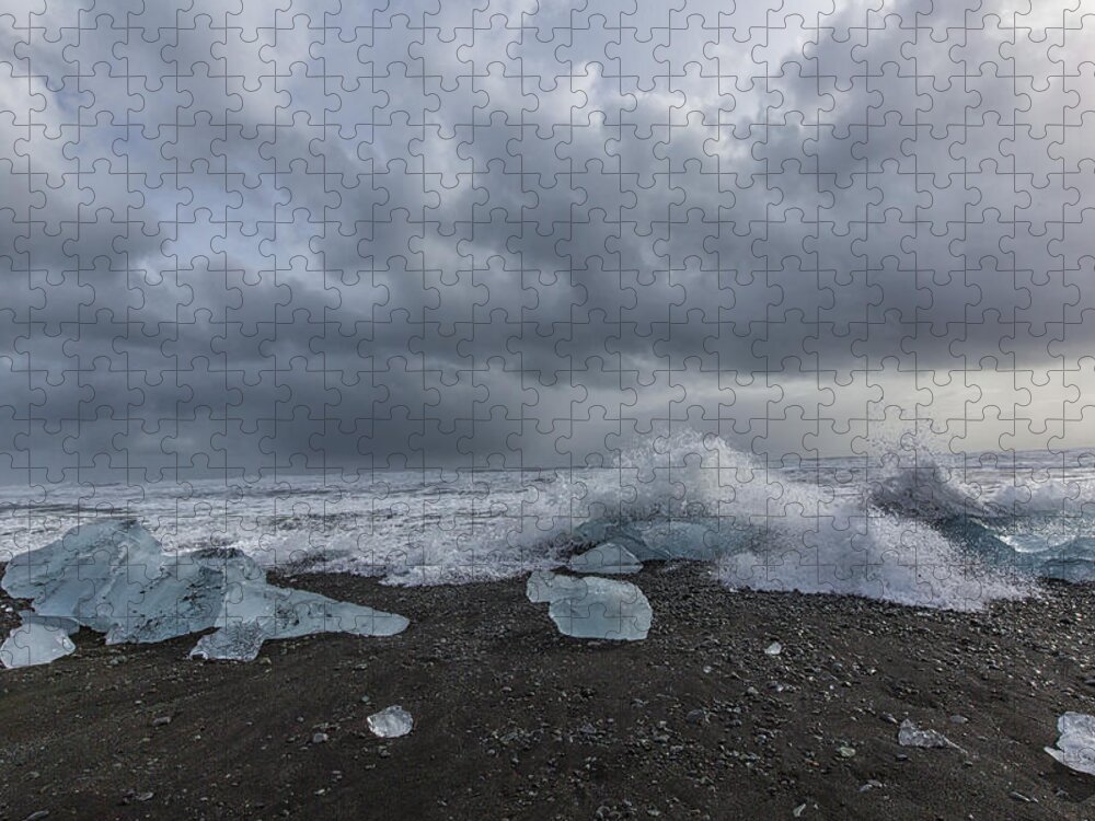 Glacial Lagoon Jigsaw Puzzle featuring the tapestry - textile Glacier Ice 2 by Kathy Adams Clark