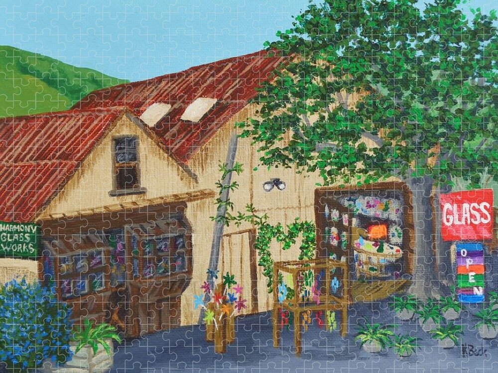 Glass Jigsaw Puzzle featuring the painting Glass Blower Shop Harmony California by Katherine Young-Beck