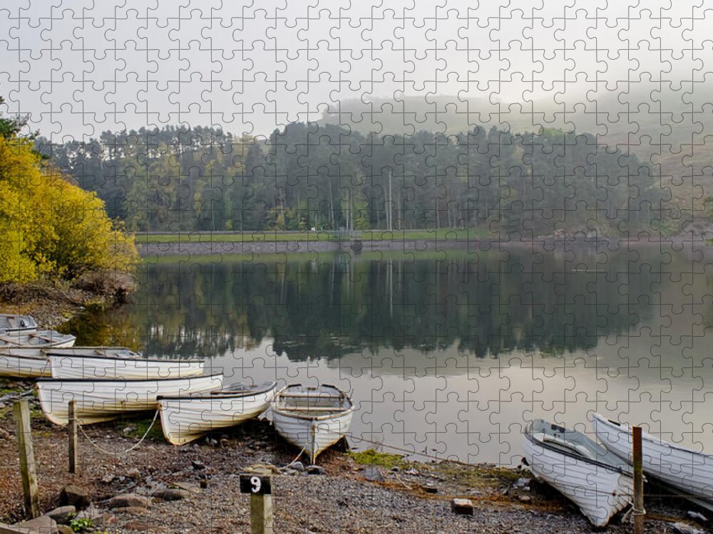 Boats Jigsaw Puzzle featuring the photograph Glencorse reflection. by Elena Perelman