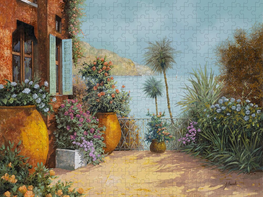 Seascape Jigsaw Puzzle featuring the painting Gli Otri Sul Terrazzo by Guido Borelli