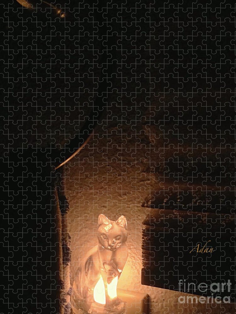 Cat Jigsaw Puzzle featuring the photograph Glimpses - Night Cat by Felipe Adan Lerma
