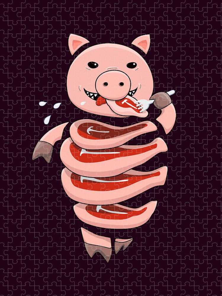 Gluttony Jigsaw Puzzle featuring the digital art Gluttonous Self-Eating Pig by Boriana Giormova