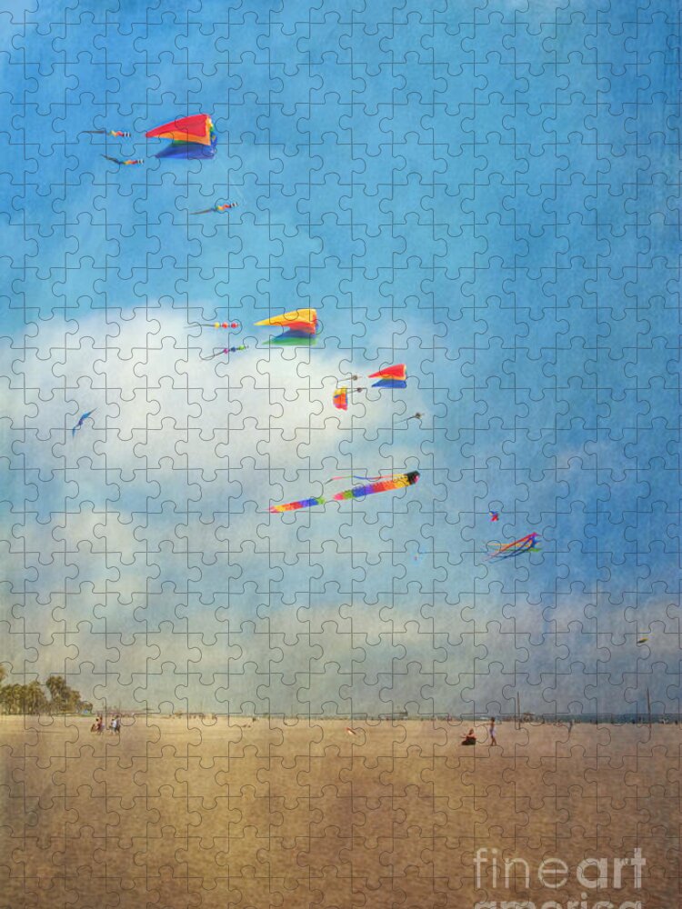 Go Fly A Kite Sand Windy Day Beach Jigsaw Puzzle featuring the photograph Go Fly a Kite by David Zanzinger