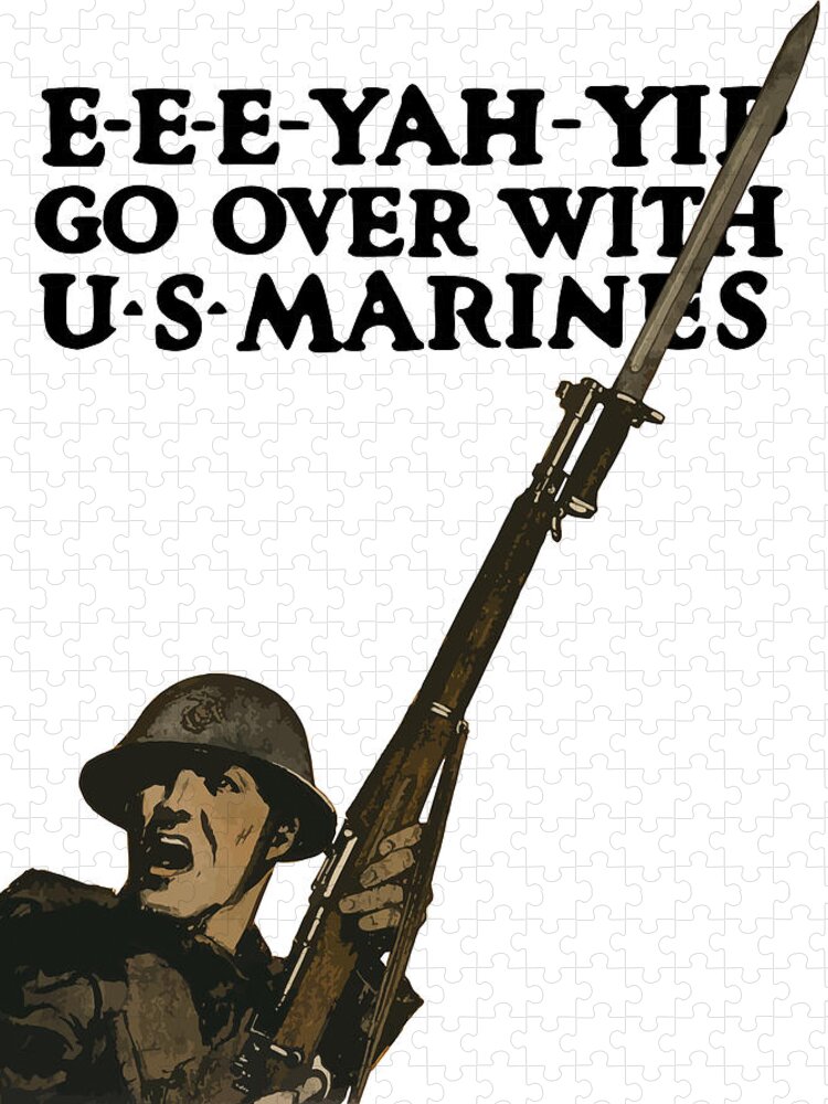 Marine Recruiting Jigsaw Puzzle featuring the painting Go Over With US Marines by War Is Hell Store