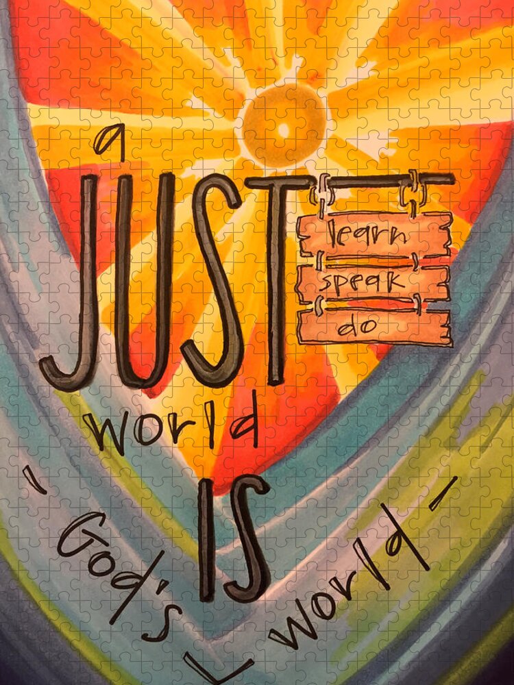 Justice Jigsaw Puzzle featuring the painting A Just World is God's World. by Vonda Drees