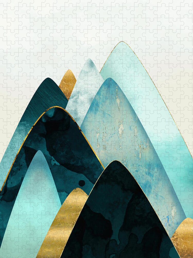 Gold Puzzle featuring the digital art Gold and Blue Hills by Spacefrog Designs
