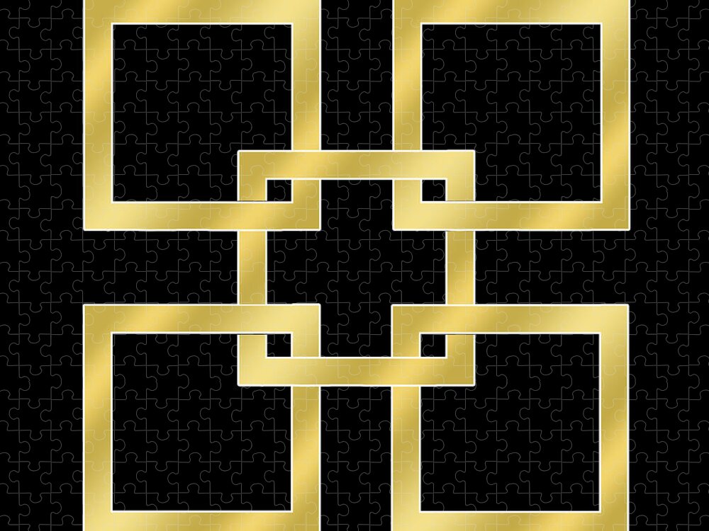 Gold Squares On Black Jigsaw Puzzle featuring the digital art Gold Squares on Black by Chuck Staley