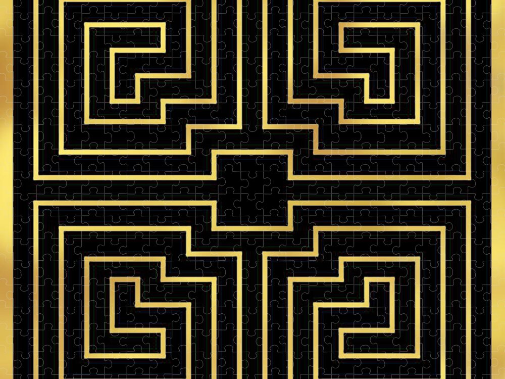 Gold Stripes On Black Jigsaw Puzzle featuring the digital art Gold Stripes on Black by Chuck Staley