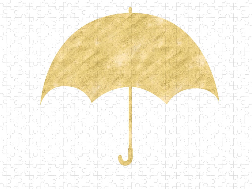 Umbrella Jigsaw Puzzle featuring the mixed media Gold Umbrella- Art by Linda Woods by Linda Woods