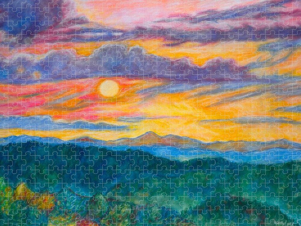 Landscape Jigsaw Puzzle featuring the painting Golden Blue Ridge Sunset by Kendall Kessler