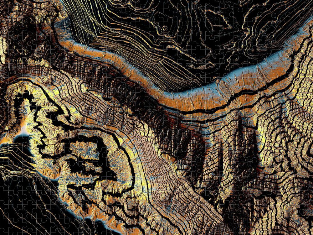 Topography Jigsaw Puzzle featuring the digital art Golden Canyons by Spacefrog Designs
