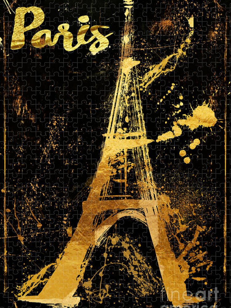 Eiffel Tower Jigsaw Puzzle featuring the painting Golden Eiffel Tower Paris by Mindy Sommers