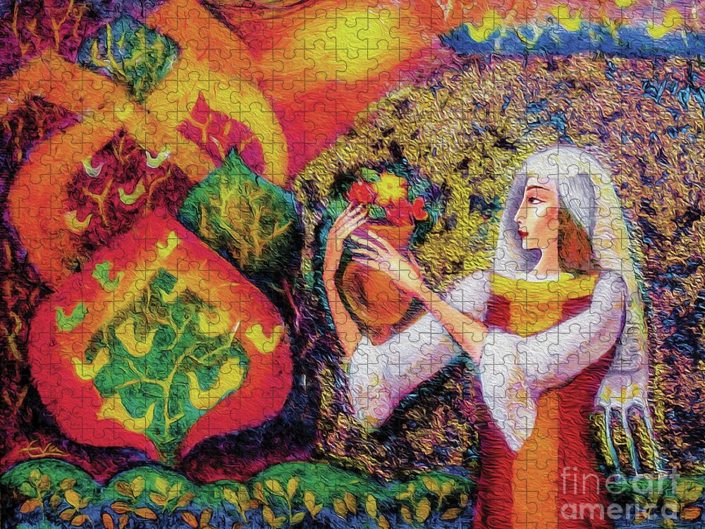 Ethnic Woman Jigsaw Puzzle featuring the painting Golden Forest by Eva Campbell