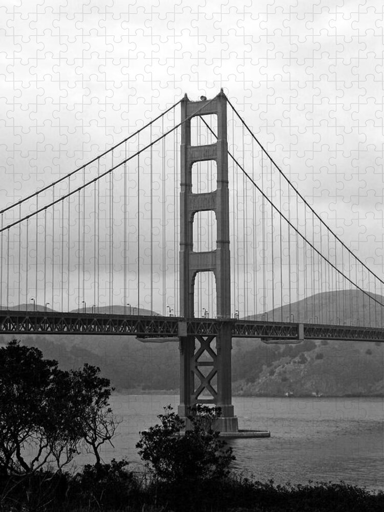 San Francisco Puzzle featuring the photograph Golden Gate Bridge- Black and White Photography by Linda Woods by Linda Woods