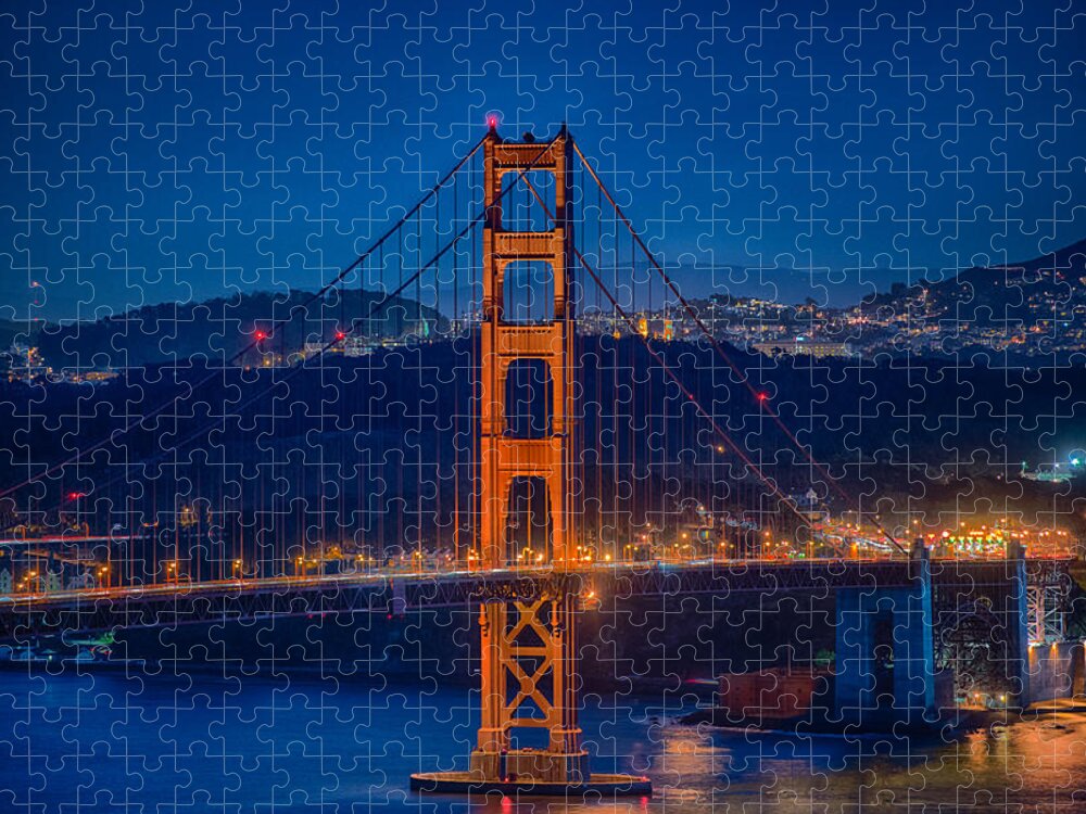 Golden Gate Bridge Jigsaw Puzzle featuring the photograph Golden Gate Bridge Blue Hour by Paul Freidlund