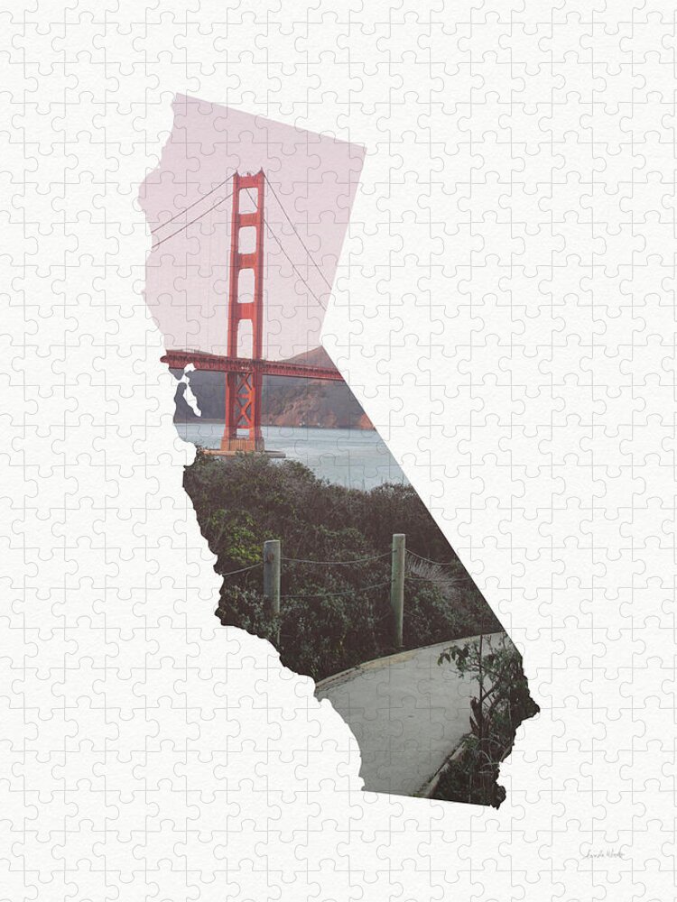 California Jigsaw Puzzle featuring the mixed media Golden Gate Bridge California- Art by Linda Woods by Linda Woods