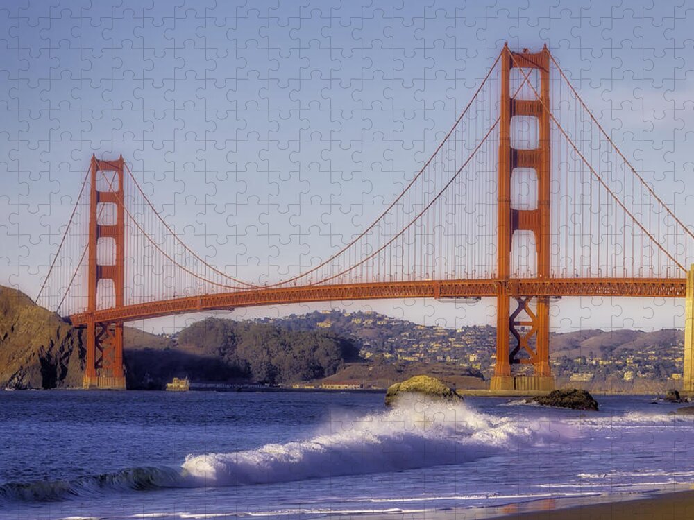 Golden Gate Bridge Tower Blue Sky Jigsaw Puzzle featuring the photograph Golden Gate Bridge Dusk by Garry Gay