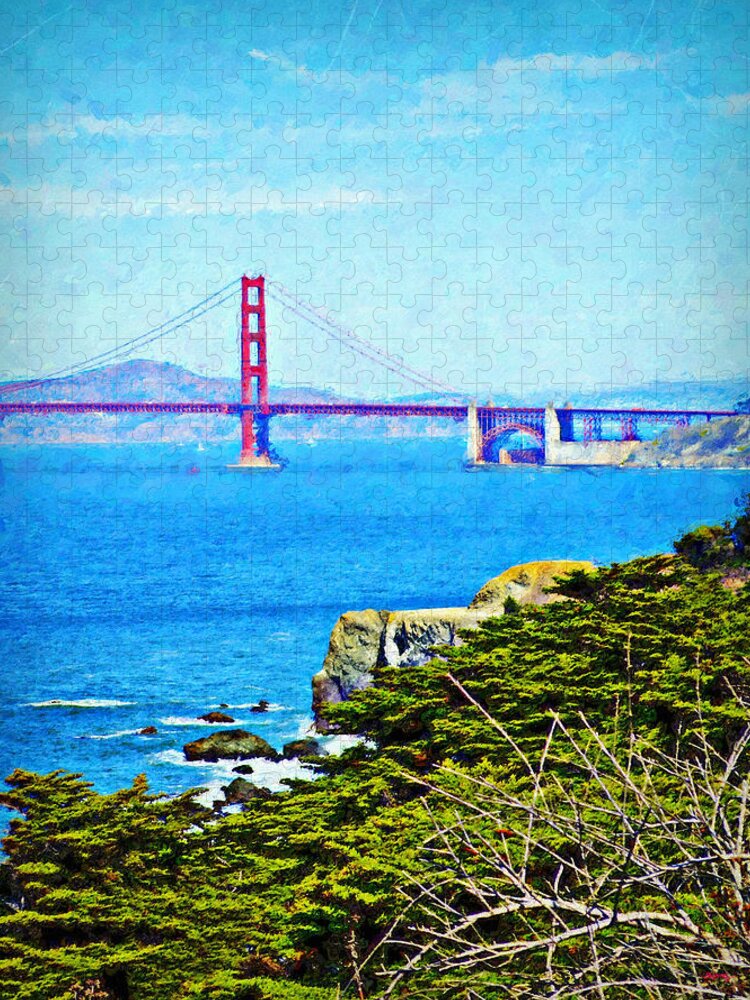 Golden Gate Bridge Jigsaw Puzzle featuring the mixed media Golden Gate Bridge From The Coastal Trail by Glenn McCarthy Art and Photography