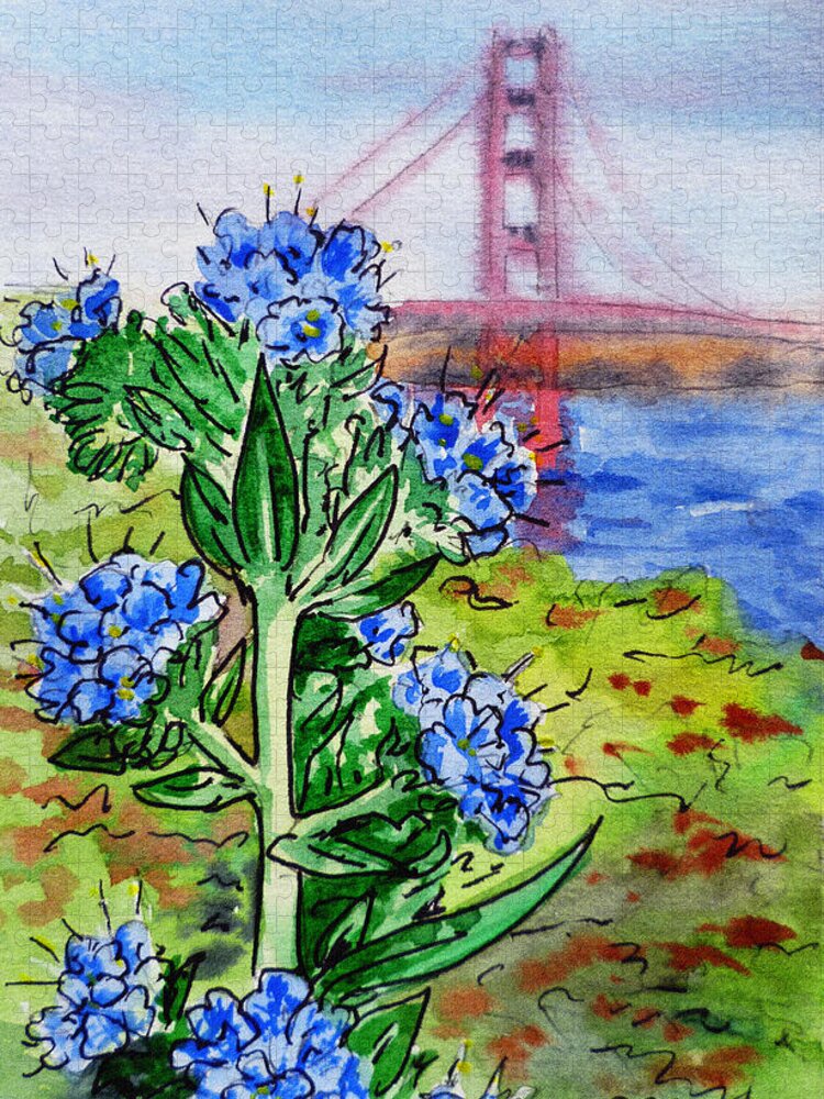 Golden Gate Jigsaw Puzzle featuring the painting Golden Gate Bridge San Francisco by Irina Sztukowski