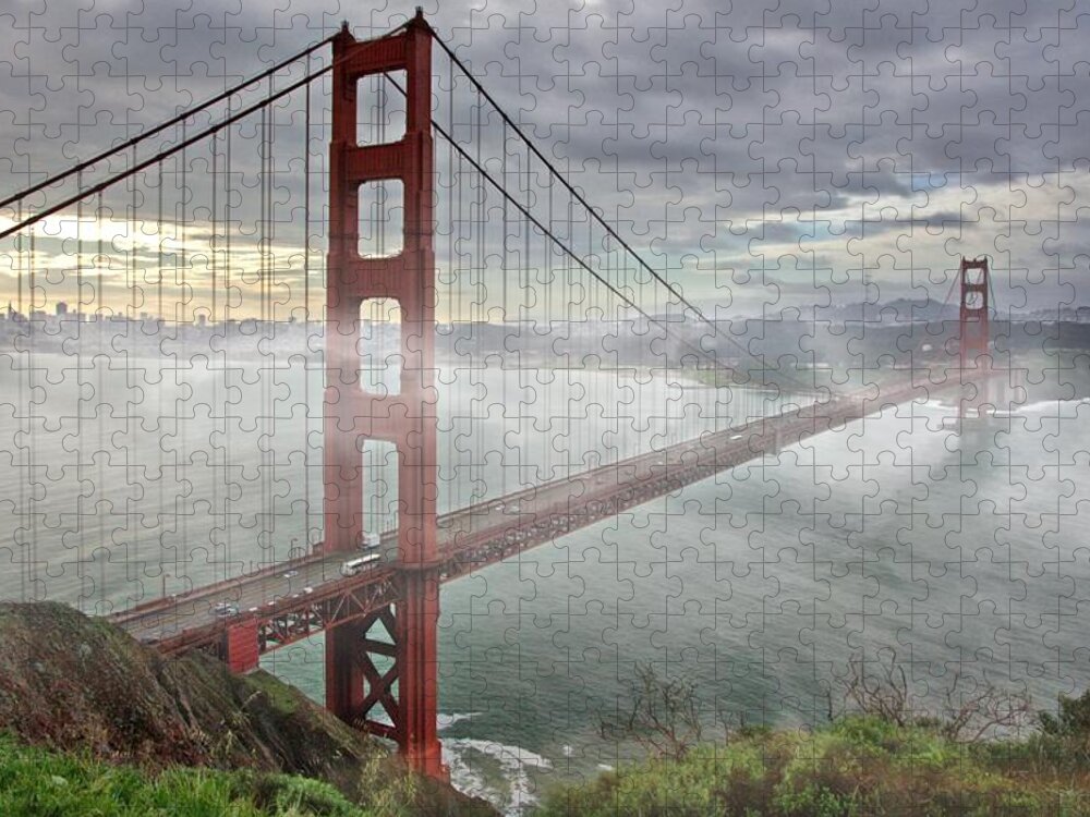 Photography By Suzanne Stout Jigsaw Puzzle featuring the photograph Golden Gate Fog by Suzanne Stout