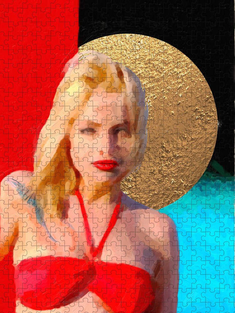 'hey Jigsaw Puzzle featuring the digital art Golden Girl No. 2 by Serge Averbukh