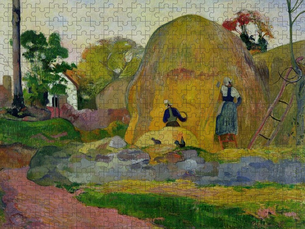 Yellow Haystacks Jigsaw Puzzle featuring the painting Golden Harvest by Paul Gauguin