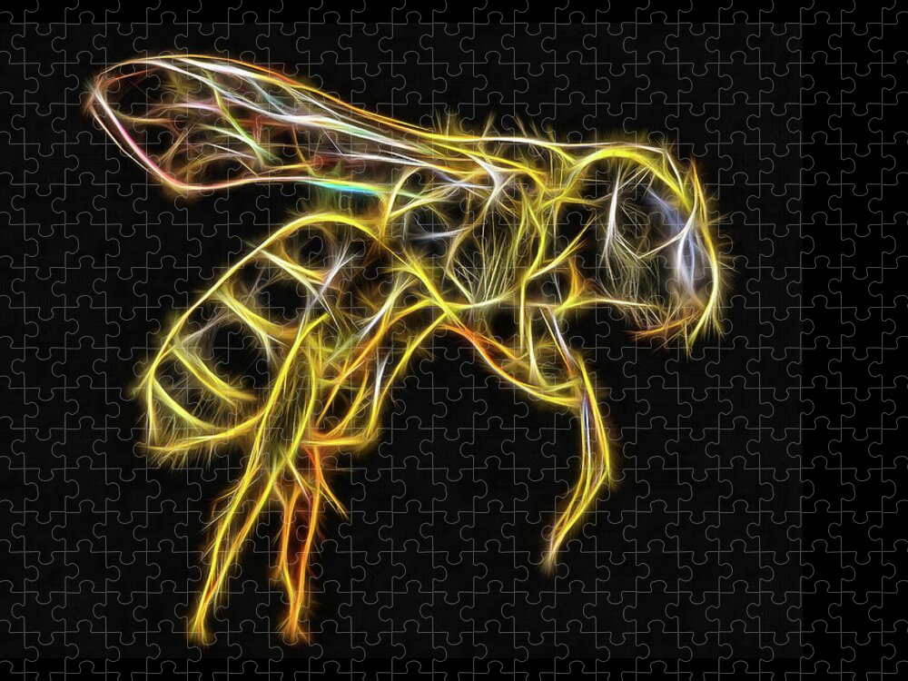 Bee Jigsaw Puzzle featuring the digital art Golden honey bee fractalized by Matthias Hauser