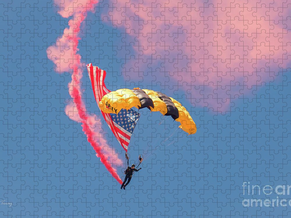 Golden Knights Parachute Team Jigsaw Puzzle featuring the photograph US Army Golden Knights by Rene Triay FineArt Photos