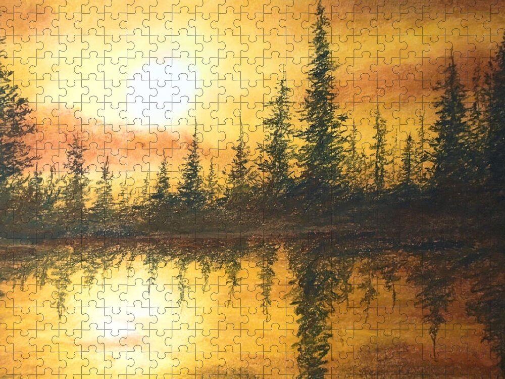 Gold Jigsaw Puzzle featuring the drawing Golden Mist by Jen Shearer