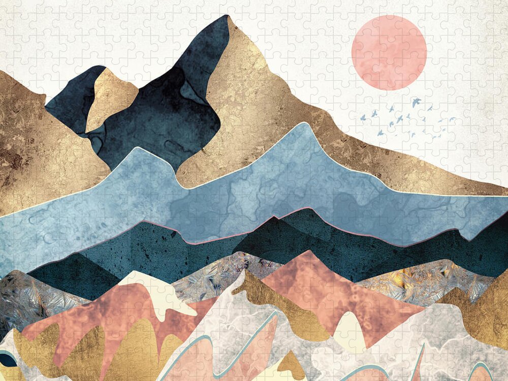 Gold Jigsaw Puzzle featuring the digital art Golden Peaks by Spacefrog Designs