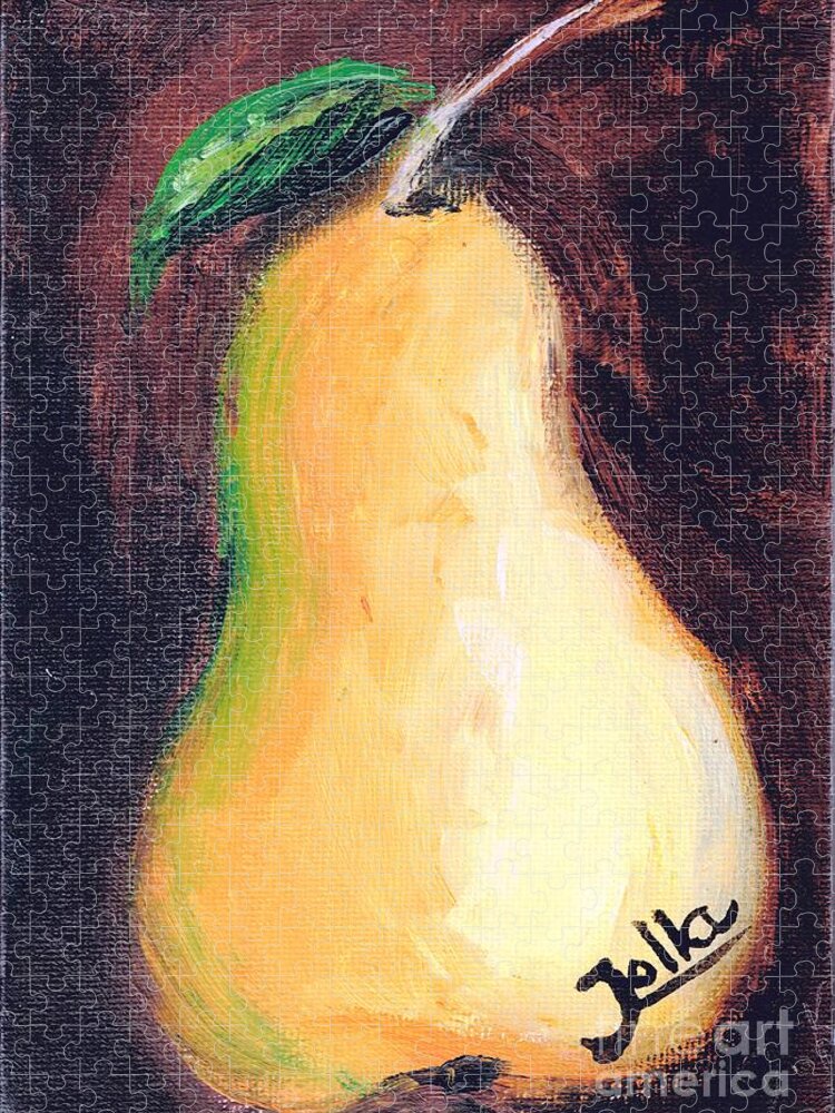 Still Life Jigsaw Puzzle featuring the painting Golden Pear.. by Jolanta Anna Karolska