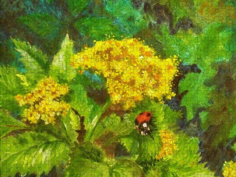 Golden Jigsaw Puzzle featuring the painting Golden Summer Blooms by Nicole Angell