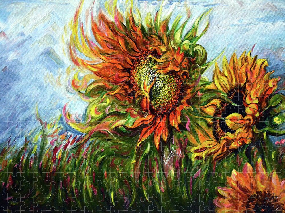 Sunflowers Jigsaw Puzzle featuring the painting Golden Sunflowers - Harsh Malik by Harsh Malik