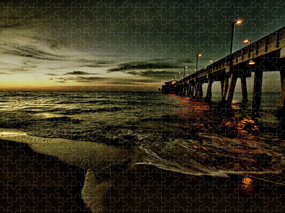 Alabama Jigsaw Puzzle featuring the photograph Golden Sunrise at the Pier by Michael Thomas