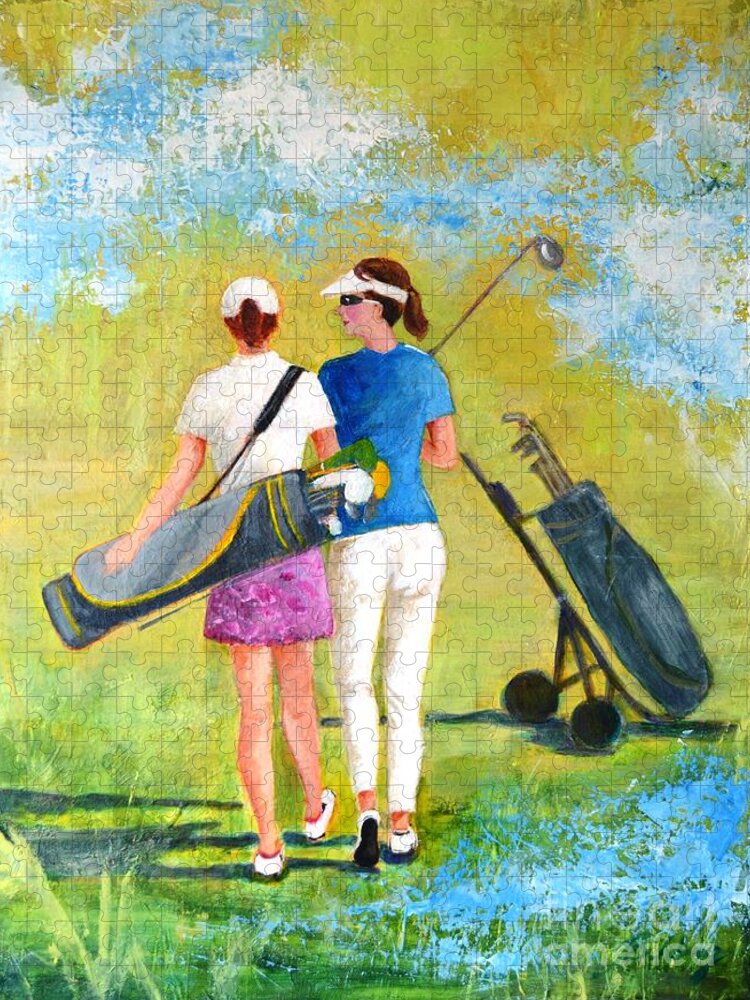Golf Jigsaw Puzzle featuring the painting Golf buddies #1 by Betty M M Wong