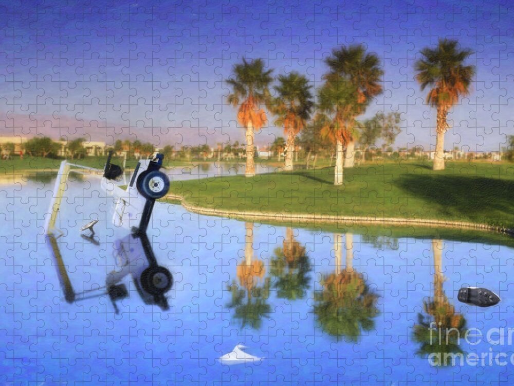 Golf Cart In Water Jigsaw Puzzle featuring the photograph Golf Cart stuck in Water by David Zanzinger