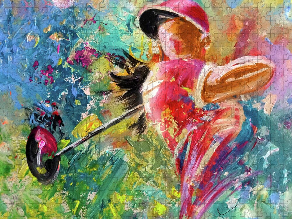 Sports Jigsaw Puzzle featuring the painting Golf Fascination by Miki De Goodaboom