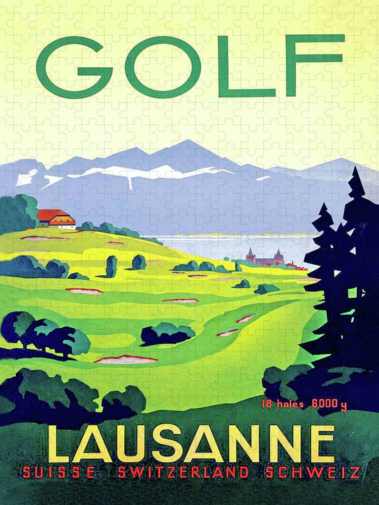 Golf Jigsaw Puzzle featuring the digital art Golf, Lausanne, Switzerland, travel poster by Long Shot