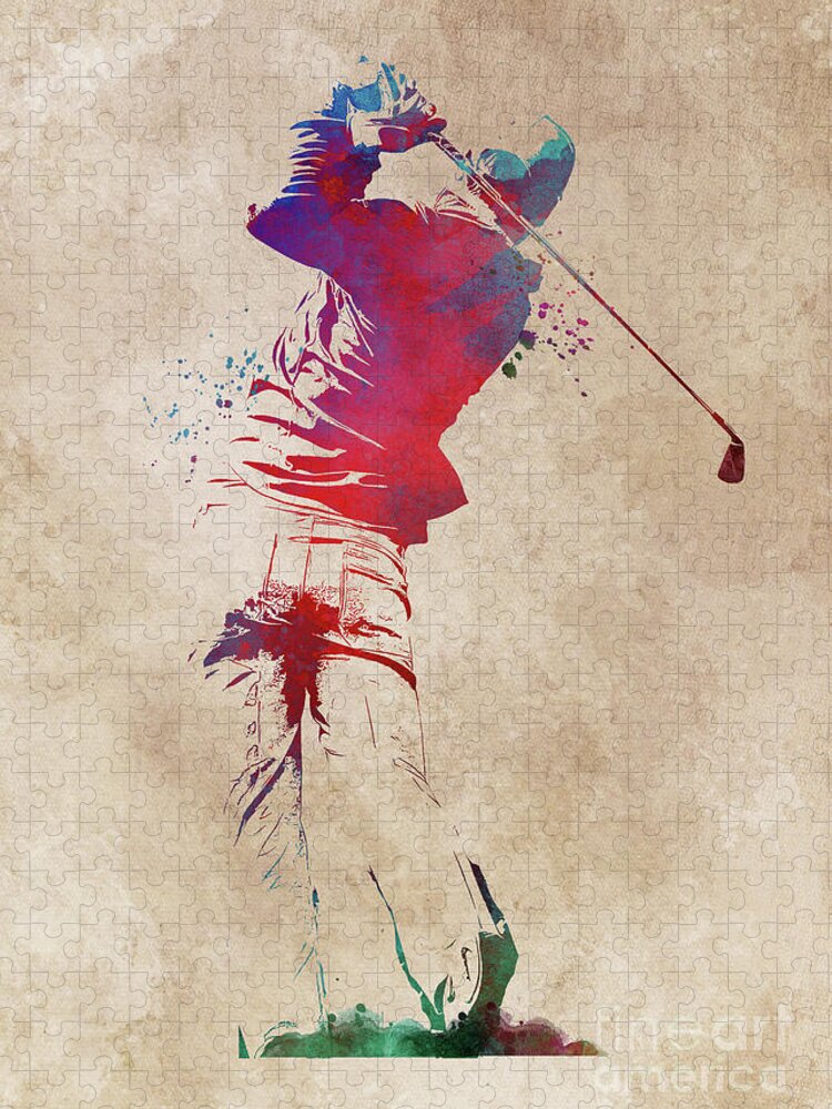 Golf Jigsaw Puzzle featuring the digital art Golf player sport art by Justyna Jaszke JBJart