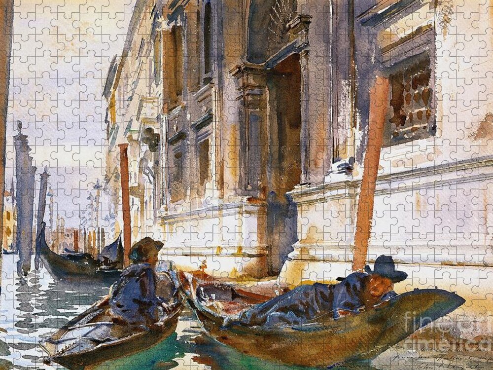 Gondoliers Siesta 1904 Jigsaw Puzzle featuring the photograph Gondoliers Siesta 1904 by Padre Art