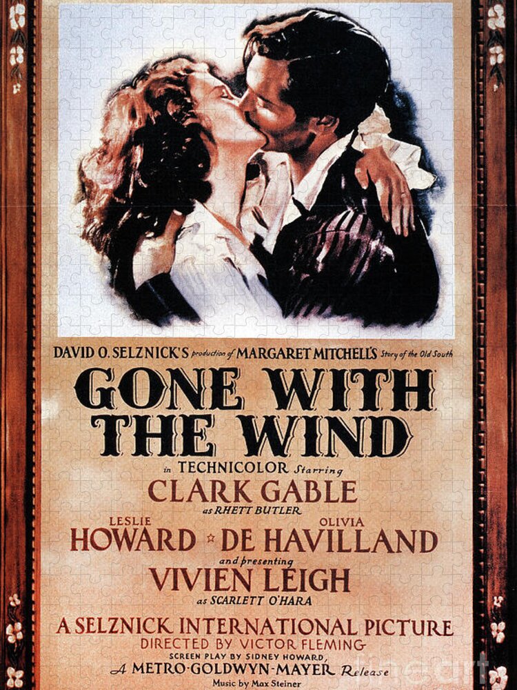 Gone With The Wind Jigsaw Puzzle featuring the photograph Gone With The Wind Fully Hand Colored Restored Poster by Doc Braham