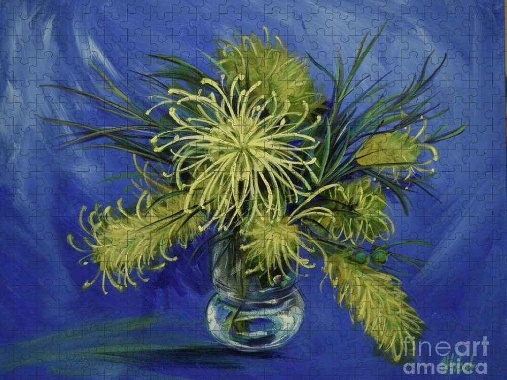 Grevilleas Jigsaw Puzzle featuring the painting Gorgeous Grevilleas Painting by Chris Hobel