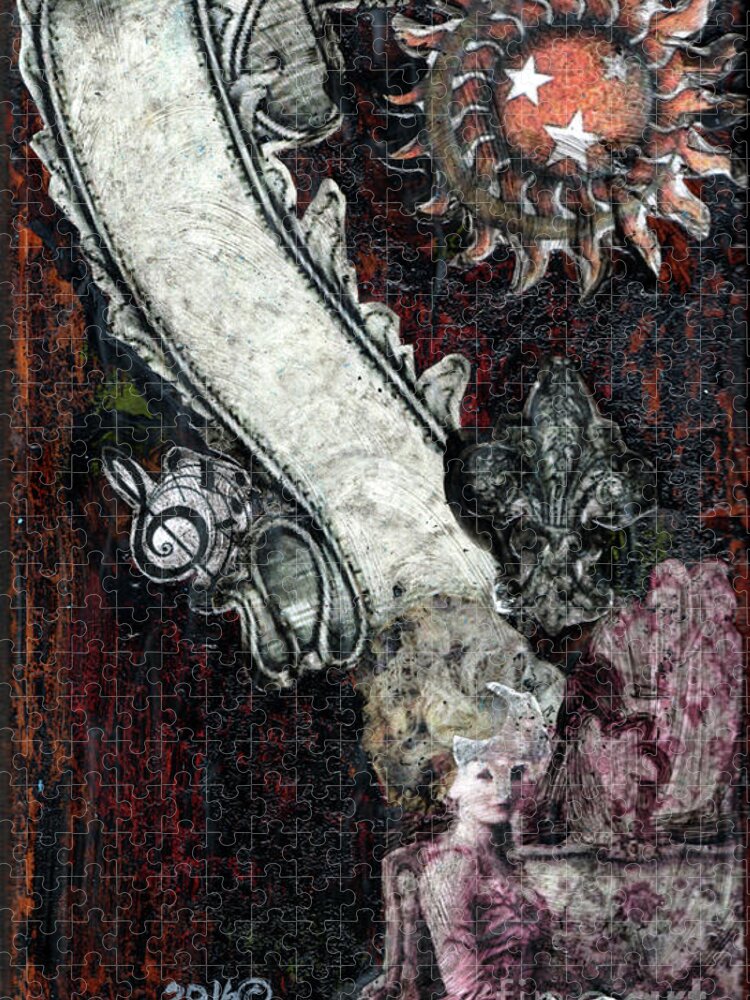 Marie Antoinette Jigsaw Puzzle featuring the mixed media Gothic Punk Goddess by Genevieve Esson