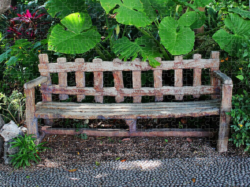Bench Jigsaw Puzzle featuring the photograph Governor's Palace Courtyard 10 by Mary Bedy
